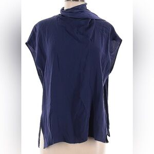 Vanilia Danish Viscose Crepe Blouse with Neck Tie Dark Navy Blue Top EU40 sz M-L